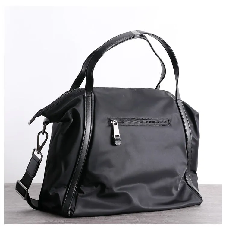 Womens Nylon Leather Gym Tote Purse Womens Black Nylon Gym Purse Nylon Work Shoulder Purse for Ladies