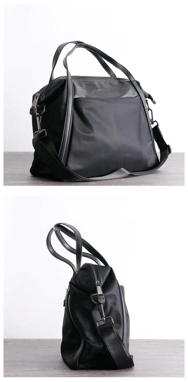 Womens Nylon Leather Gym Tote Purse Womens Black Nylon Gym Purse Nylon Work Shoulder Purse for Ladies