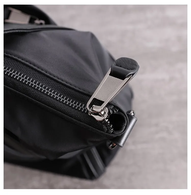 Womens Nylon Leather Gym Tote Purse Womens Black Nylon Gym Purse Nylon Work Shoulder Purse for Ladies