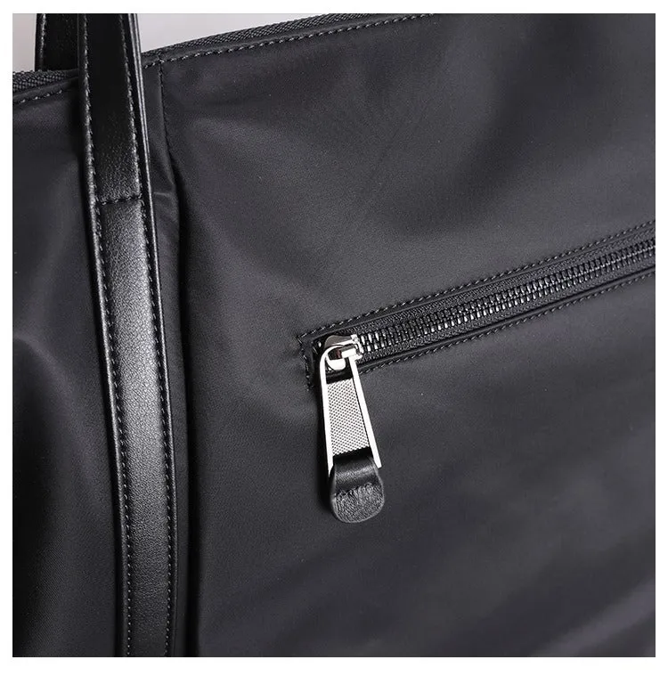 Womens Nylon Leather Gym Tote Purse Womens Black Nylon Gym Purse Nylon Work Shoulder Purse for Ladies