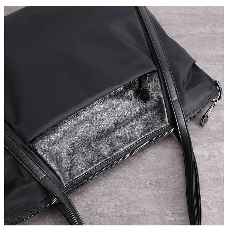 Womens Nylon Leather Gym Tote Purse Womens Black Nylon Gym Purse Nylon Work Shoulder Purse for Ladies