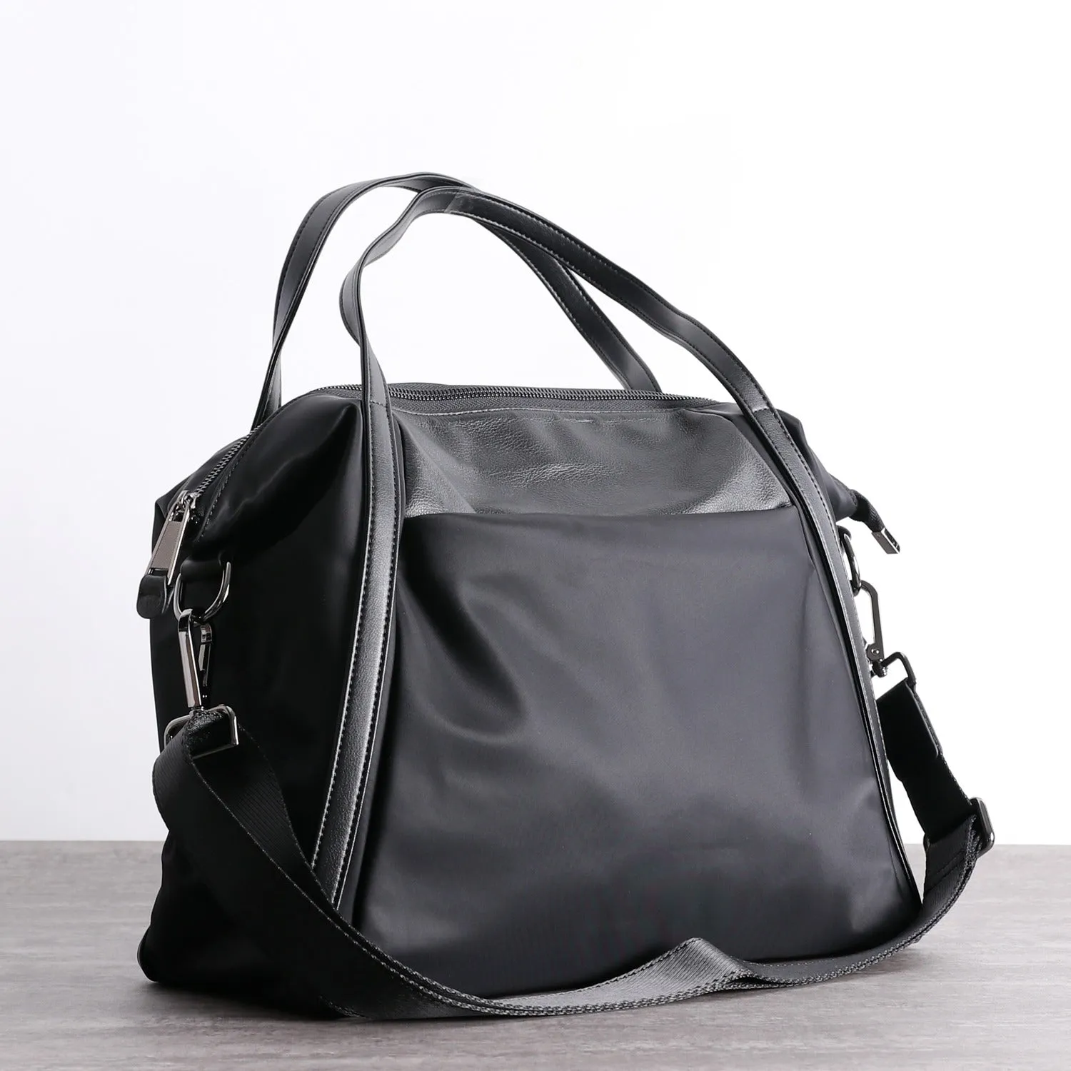 Womens Nylon Leather Gym Tote Purse Womens Black Nylon Gym Purse Nylon Work Shoulder Purse for Ladies
