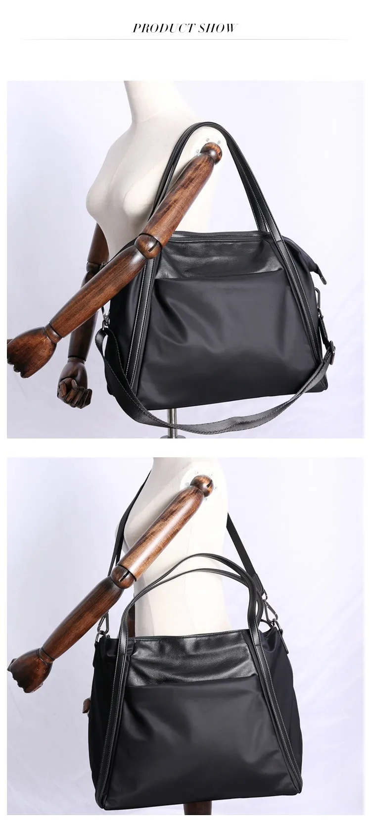 Womens Nylon Leather Gym Tote Purse Womens Black Nylon Gym Purse Nylon Work Shoulder Purse for Ladies
