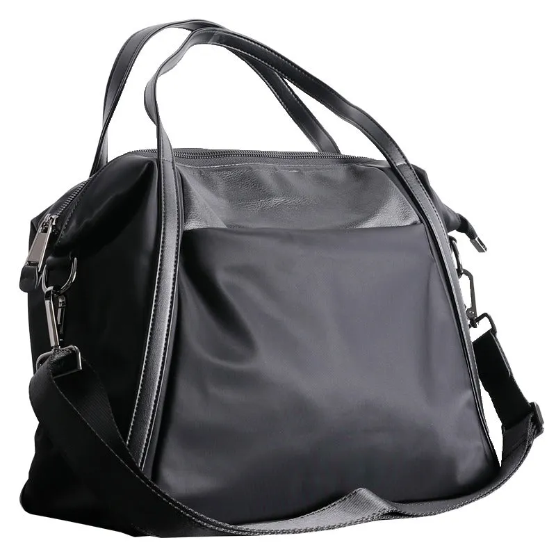 Womens Nylon Leather Gym Tote Purse Womens Black Nylon Gym Purse Nylon Work Shoulder Purse for Ladies