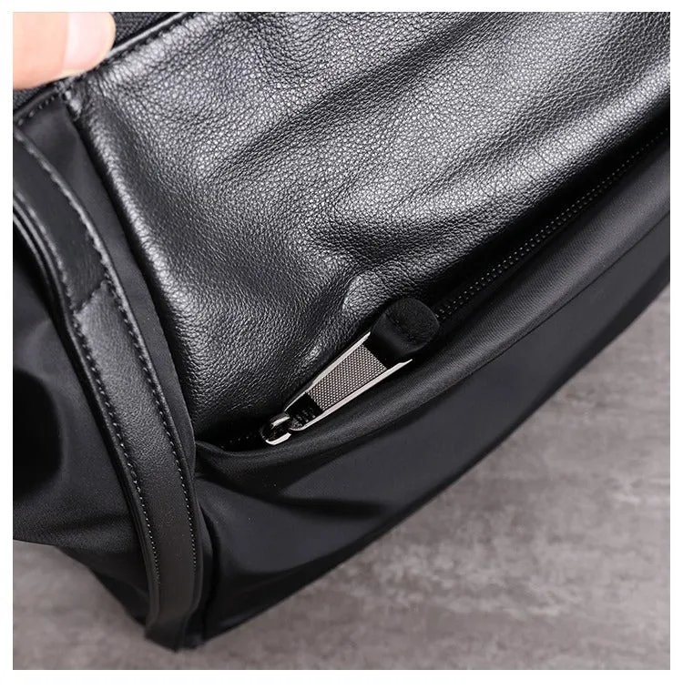 Womens Nylon Leather Gym Tote Purse Womens Black Nylon Gym Purse Nylon Work Shoulder Purse for Ladies